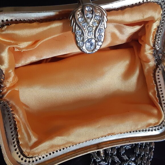 1950s Mesh Gold-tone Metal Evening Bag Rhinestone Clasp, Vintage - Picture 7 of 15